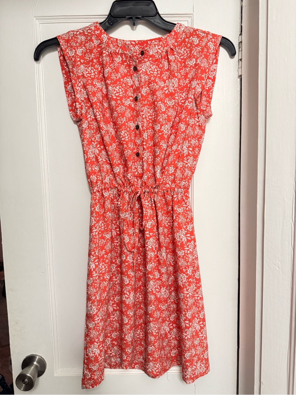 LOFT Coral Red Floral Midi Dress